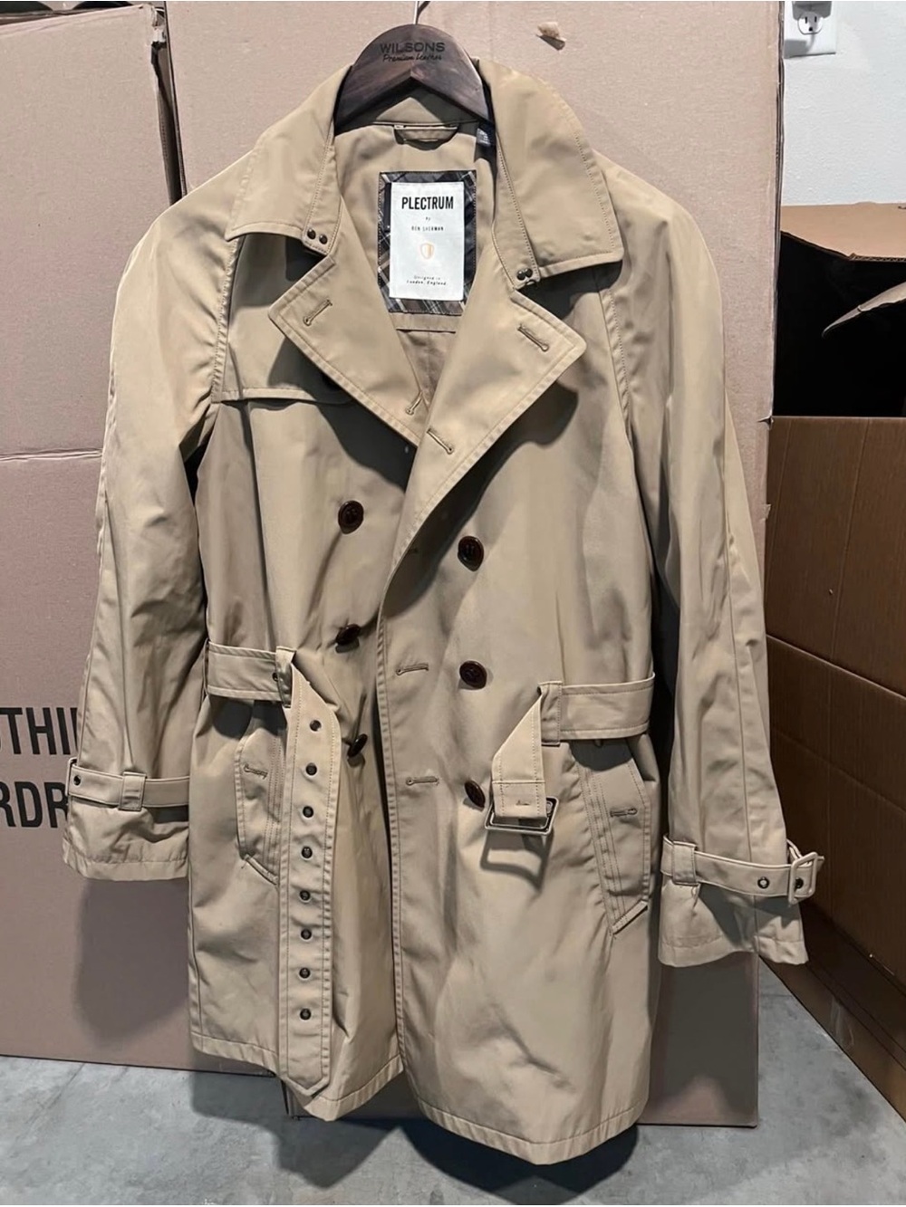 Ben Sherman Beige Double-Breasted Raincoat
